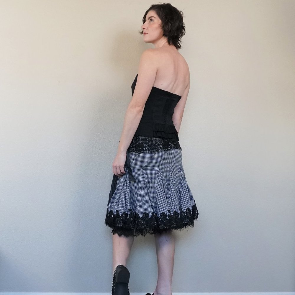 Bebe Black & White Checkered Skirt with Lace Trim - Picture 2 of 8